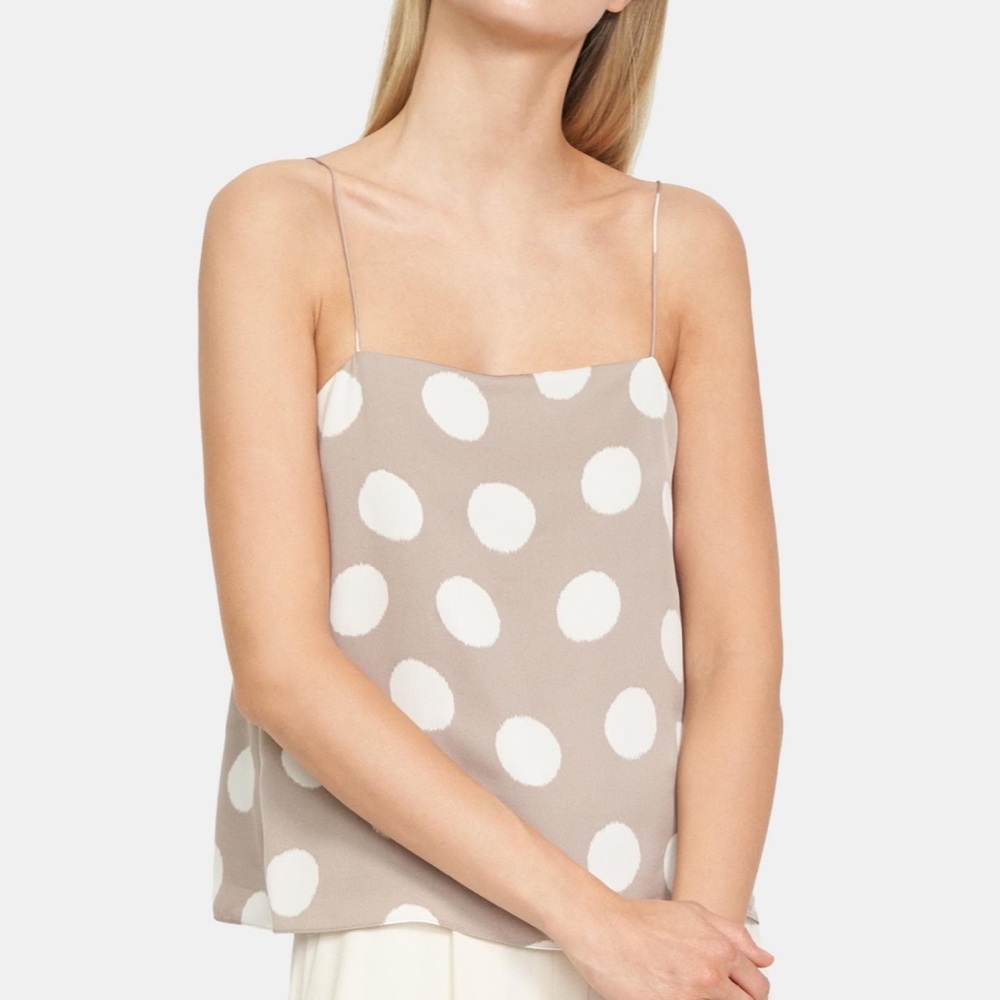Theory Clean Silk Tank in Mushroom Large Dots NWT P
